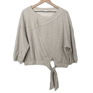 Anthropologie Postmark Medium Relaxed Fit Striped 1/2 Sleeve Front Tie Top